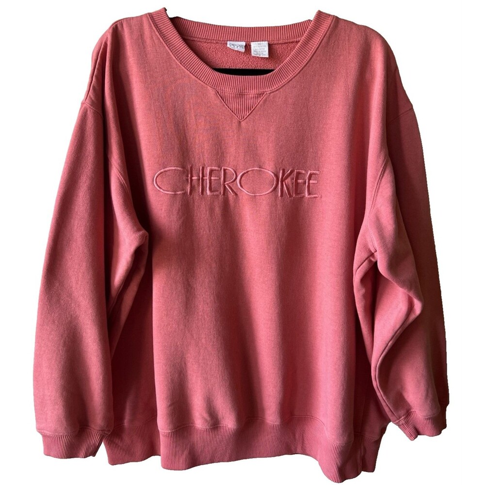 Vintage Cherokee Pink Cotton Fleece Crewneck Pullover Sweatshirt Womens XL